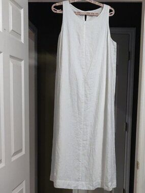 Eileen Fisher White Organic Linen Fully Lined Sleeveless Dress MEDIUM